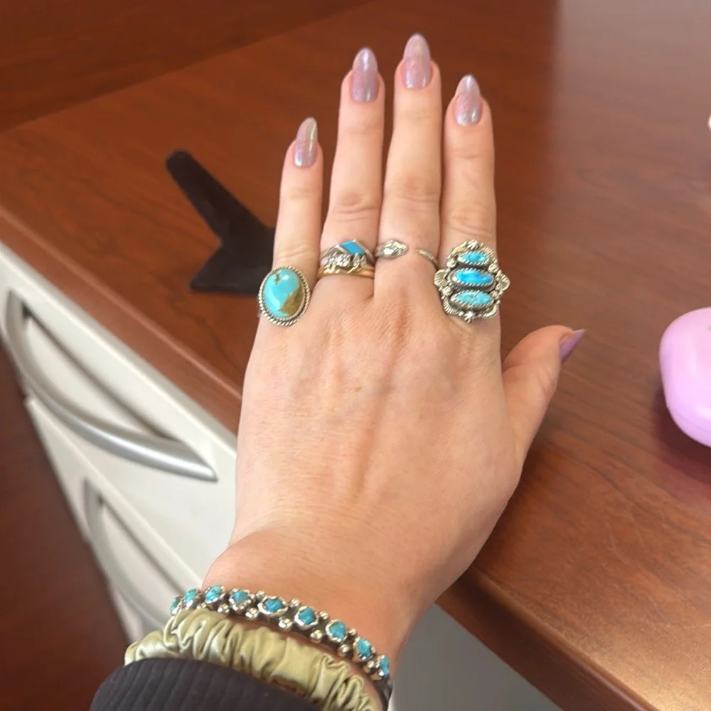 Turquoise 925 Sterling Silver Statement Ring - Adjustable